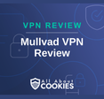 A blue background with images of locks and shields with the text &quot;Mullvad VPN Review&quot; and the All About Cookies logo. 