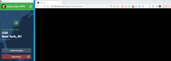 When we tried other Mullvad VPN servers to unblock HBO Max, we simply got a blank screen.