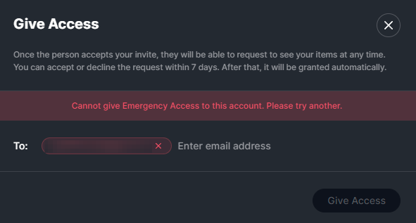 We got an error when trying to invite someone who didn't have a NordPass account while setting up our Emergency Access.