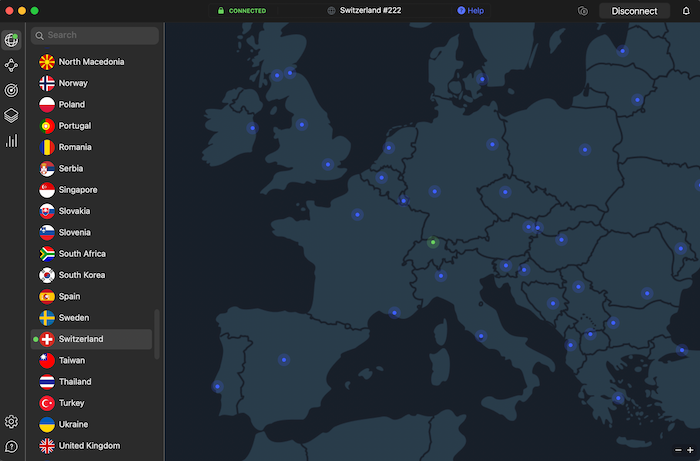 Tap the country in NordVPN's server list to connect and encrypt your connection.