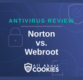 A blue background with images of locks and shields with the text &quot;Norton vs. Webroot&quot; and the All About Cookies logo. 