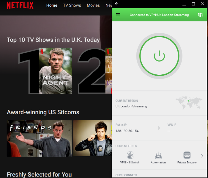 Private Internet Access successfully unblocking Netflix U.K.