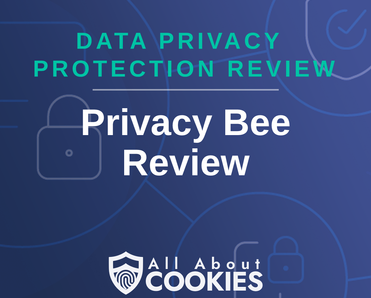 A blue background with images of locks and shields with the text &quot;Privacy Bee Review&quot; and the All About Cookies logo. 