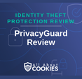 A blue background with images of locks and shields with the text &quot;PrivacyGuard Review&quot; and the All About Cookies logo. 