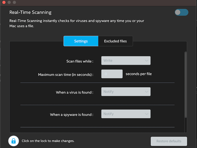 Screenshot of real-time scanning.