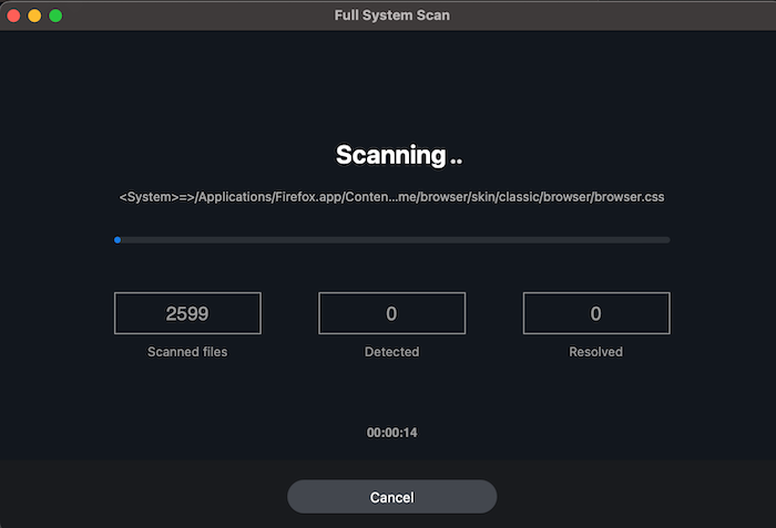 window showing files scanning for viruses