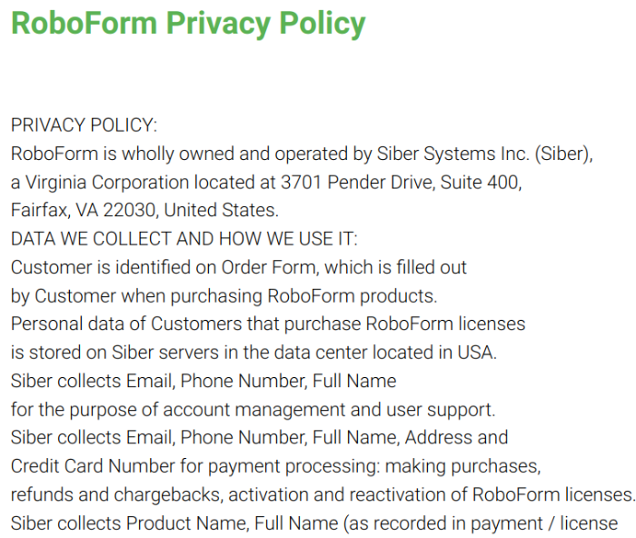 Roboform's privacy policy.