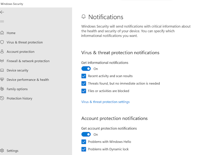 Be sure to turn on Windows Security notifications to keep tabs on your device health and security levels.