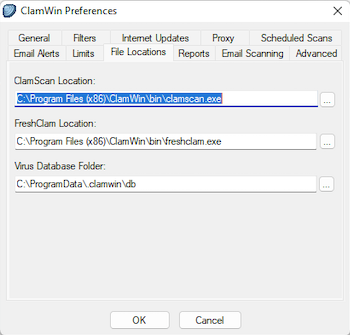 ClamWin's basic settings