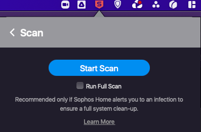 Sophos lets you start a scan from its web interface or from the taskbar menu on your computer.
