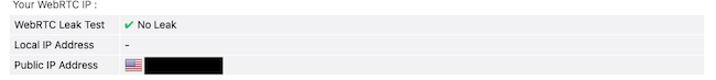 Screenshot of WebRTC leak test
