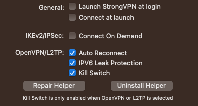 Screenshot of security features