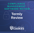 A blue background with images of locks and shields with the text &quot;Termly Review&quot; and the All About Cookies logo. 