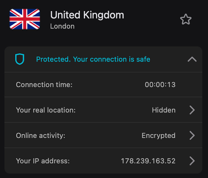 We connected to Surfshark's London, UK server to test our internet speed.