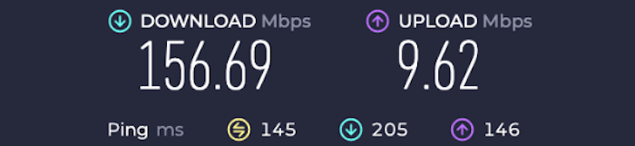 While connected to the Surfshark London, UK server, our download speed dropped to 157 Mbps.