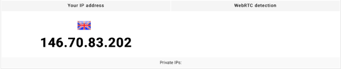 TorGuard VPN's WebRTC leak test results.