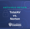 A blue background with images of locks and shields with the text &quot;TotalAV vs. Norton&quot; and the All About Cookies logo. 