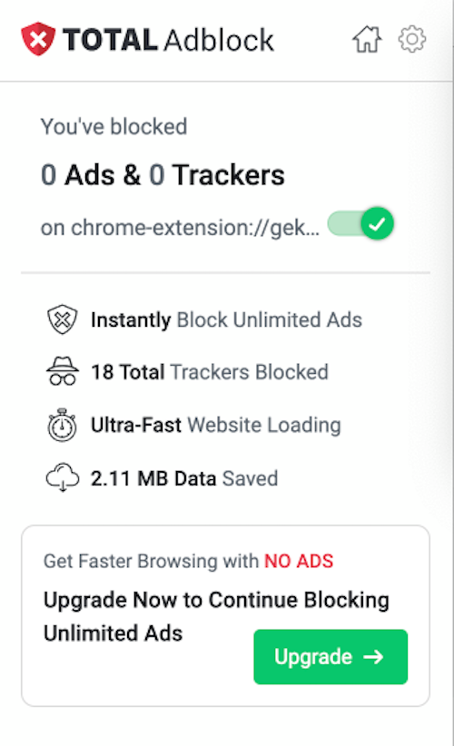 Total Adblock starts working right away once you install it.