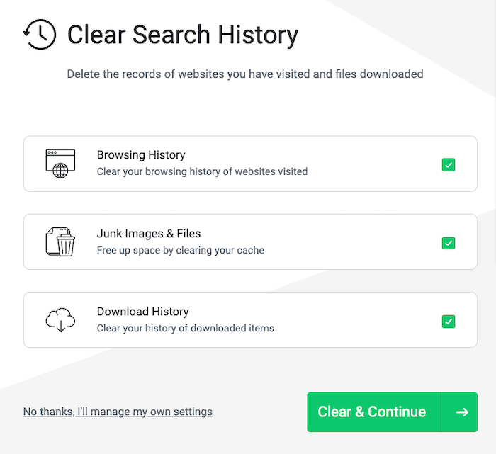 Total Adblock also offers options to clear your browser history, junk images and files, and your download history.