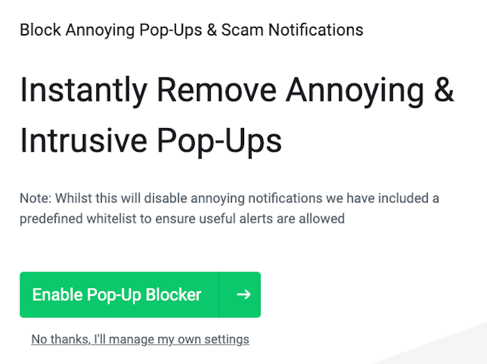 Total Adblock has a pop-up blocker but also whitelists potentially useful alerts.