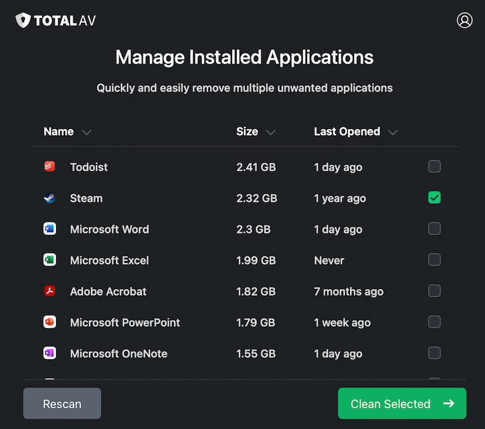 TotalAV also comes with an uninstaller feature that scans for installed applications and allows you to bulk uninstall any that aren't wanted.