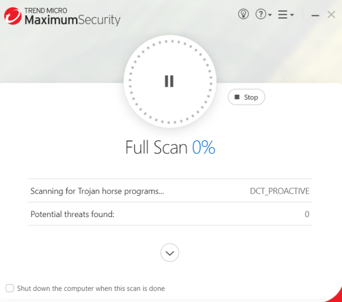 Trend Micro in the process of a full scan.