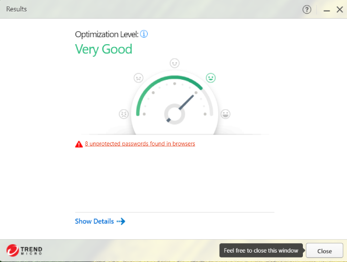 Trend Micro's optimization level results.