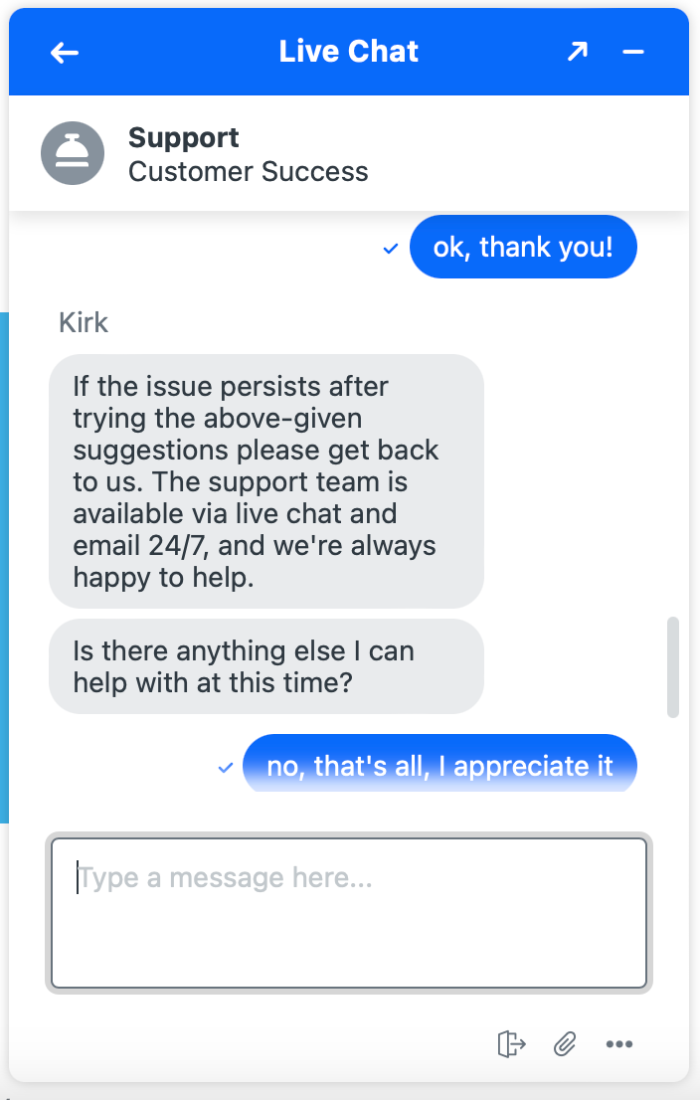 A live chat conversation with a VyprVPN customer service representative.