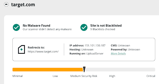 A Sucuri SiteCheck malware scan for target.com