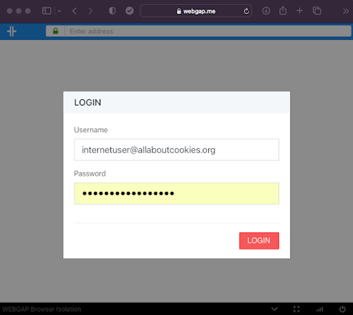 You can log into WEBGAP's remote browser isolation platform with your usual web browser.