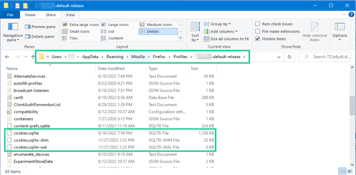 You can find the Mozilla Firefox cookies folder in Windows 10 by opening the AppData > Roaming folders.